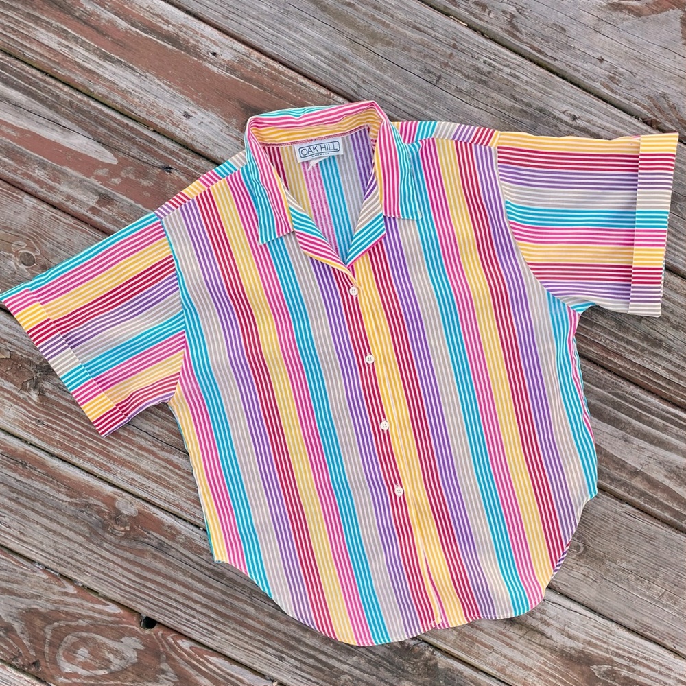 Vintage Multicolor Stripes Button Down Top
